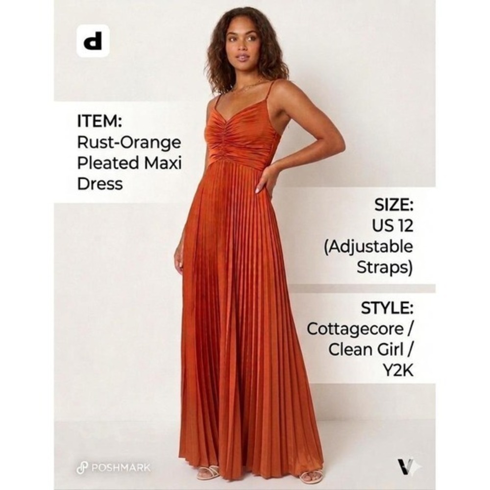 Petal & Pup Naira Rust Orange Pleated Maxi Dress Ruched Bodice Size 6